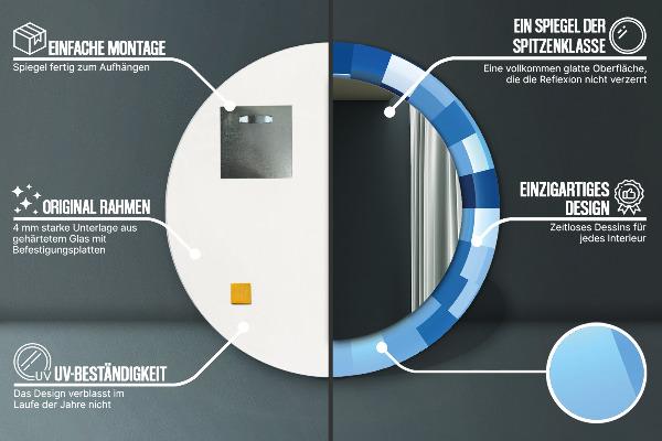 Kulaté zrcadlo rám s potiskem Modrý abstrakt
