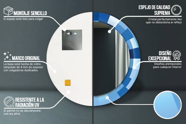 Kulaté zrcadlo rám s potiskem Modrý abstrakt