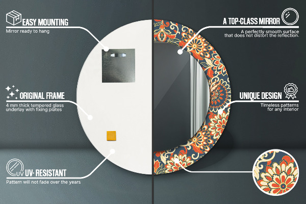 Kulaté zrcadlo rám s potiskem Ilustrace květu