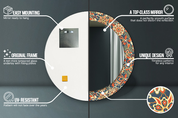 Kulaté zrcadlo rám s potiskem Ilustrace květu