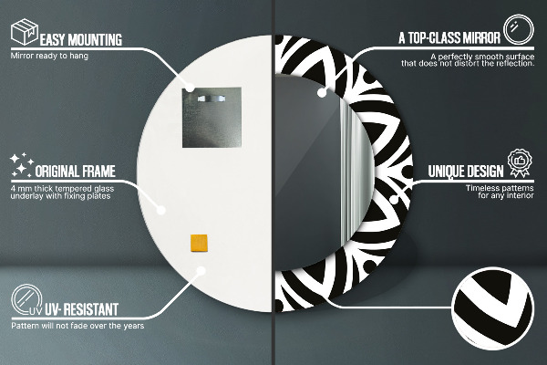 Kulaté zrcadlo rám s potiskem Černá geometrická ozdoba