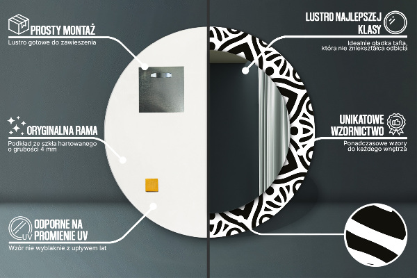 Kulaté zrcadlo rám s potiskem Černá geometrická ozdoba