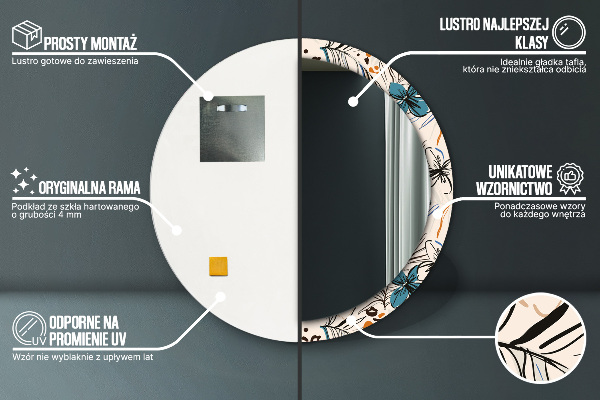 Kulaté zrcadlo s potiskem Květiny se vzorem džungle
