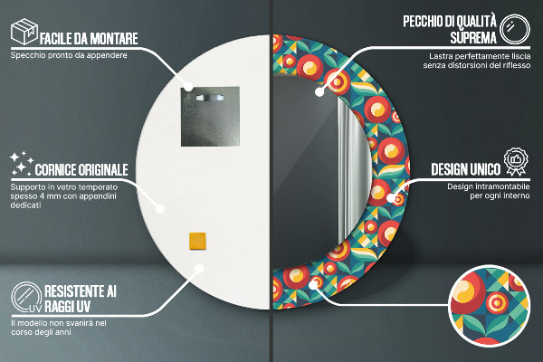 Kulaté zrcadlo s potiskem Geometrické ovoce a listy