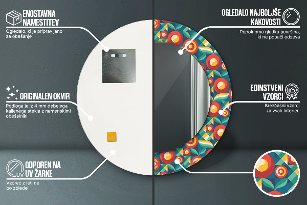 Kulaté zrcadlo s potiskem Geometrické ovoce a listy