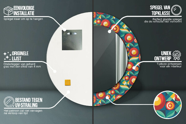 Kulaté zrcadlo s potiskem Geometrické ovoce a listy