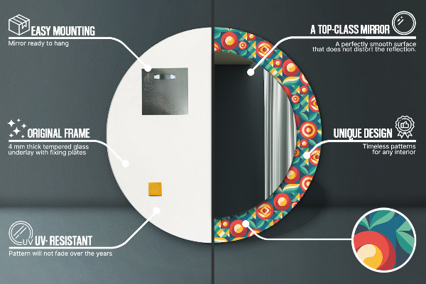 Kulaté zrcadlo s potiskem Geometrické ovoce a listy