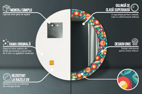 Kulaté zrcadlo s potiskem Geometrické ovoce a listy