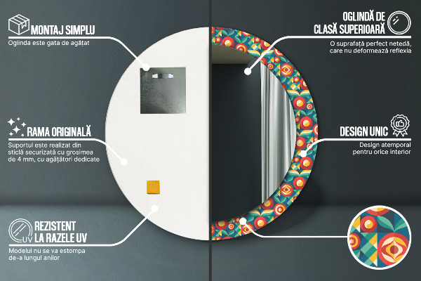 Kulaté zrcadlo s potiskem Geometrické ovoce a listy