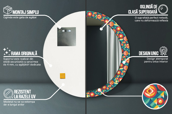 Kulaté zrcadlo s potiskem Geometrické ovoce a listy