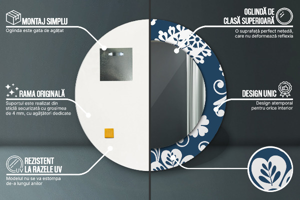 Kulaté zrcadlo s potiskem Paisley složení