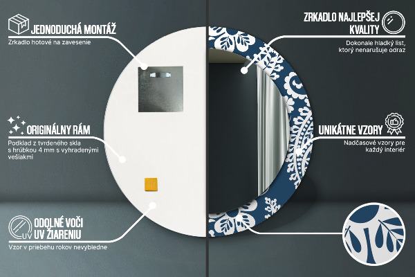 Kulaté zrcadlo s potiskem Paisley složení