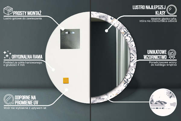 Kulaté zrcadlo s potiskem Retro dlaždice