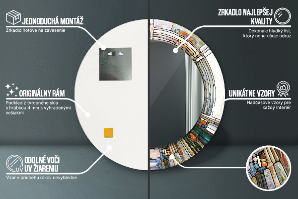 Kulaté zrcadlo s potiskem Abstraktní okno vitráže