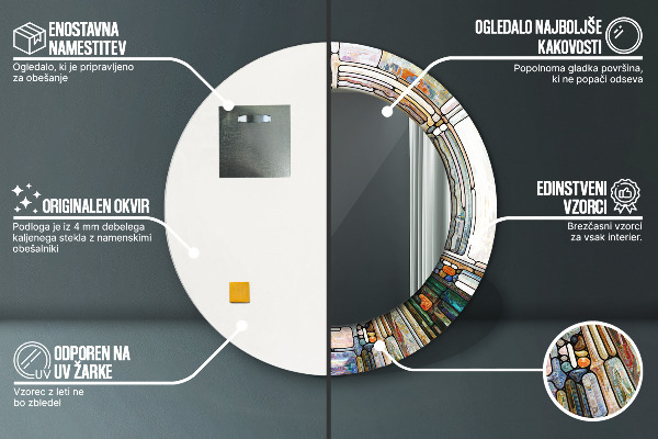 Kulaté zrcadlo s potiskem Abstraktní okno vitráže