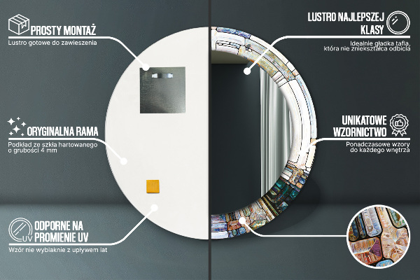 Kulaté zrcadlo s potiskem Abstraktní okno vitráže