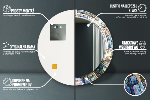 Kulaté zrcadlo s potiskem Abstraktní okno vitráže