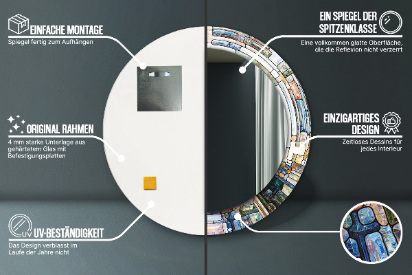 Kulaté zrcadlo s potiskem Abstraktní okno vitráže