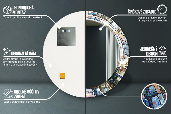 Kulaté zrcadlo s potiskem Abstraktní okno vitráže