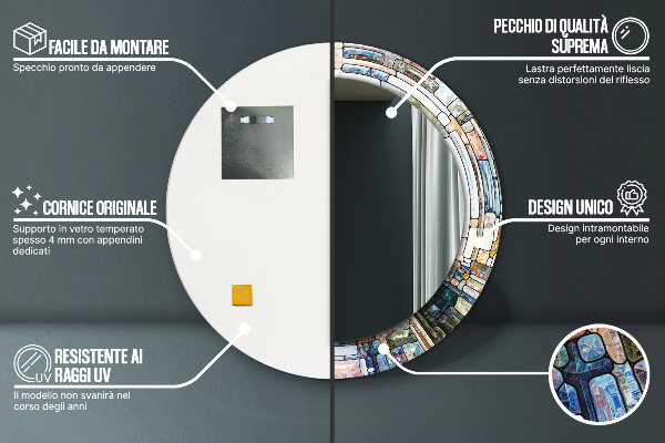 Kulaté zrcadlo s potiskem Abstraktní okno vitráže