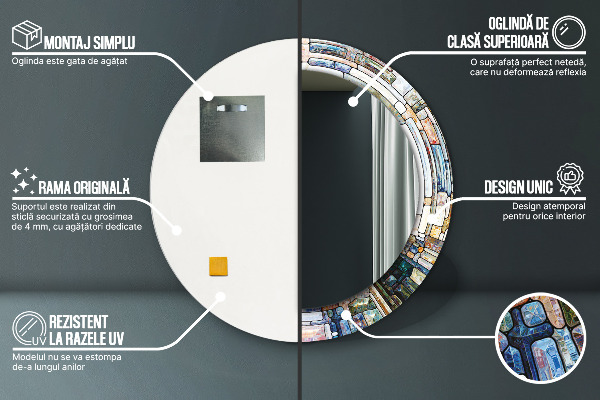 Kulaté zrcadlo s potiskem Abstraktní okno vitráže