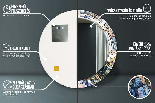 Kulaté zrcadlo s potiskem Abstraktní okno vitráže