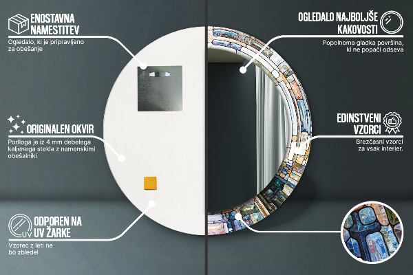 Kulaté zrcadlo s potiskem Abstraktní okno vitráže