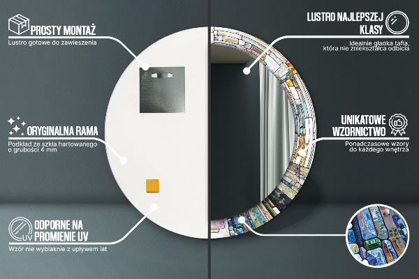Kulaté zrcadlo s potiskem Abstraktní okno vitráže