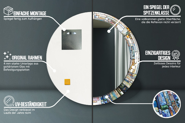 Kulaté zrcadlo s potiskem Abstraktní okno vitráže
