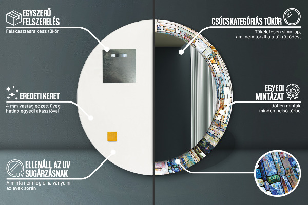 Kulaté zrcadlo s potiskem Abstraktní okno vitráže