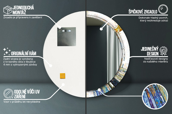Kulaté zrcadlo s potiskem Abstraktní okno vitráže