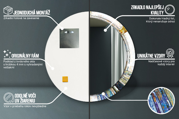 Kulaté zrcadlo s potiskem Abstraktní okno vitráže