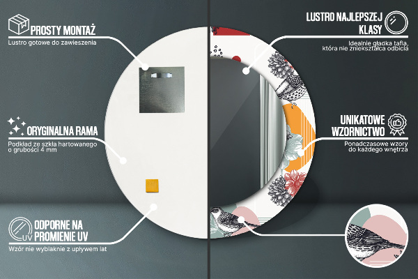 Kulaté zrcadlo s potiskem Abstrakce s ptáky