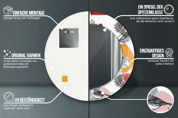 Kulaté zrcadlo s potiskem Abstrakce s ptáky