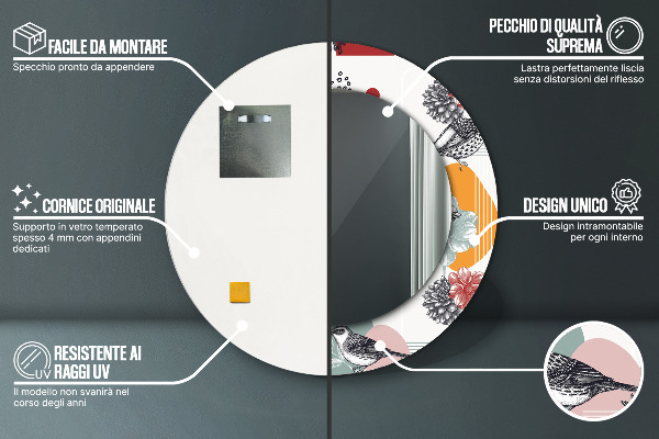 Kulaté zrcadlo s potiskem Abstrakce s ptáky