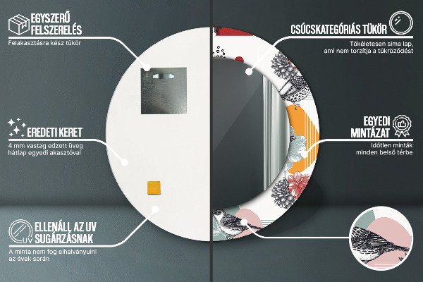 Kulaté zrcadlo s potiskem Abstrakce s ptáky