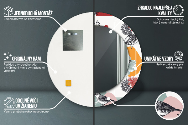 Kulaté zrcadlo s potiskem Abstrakce s ptáky