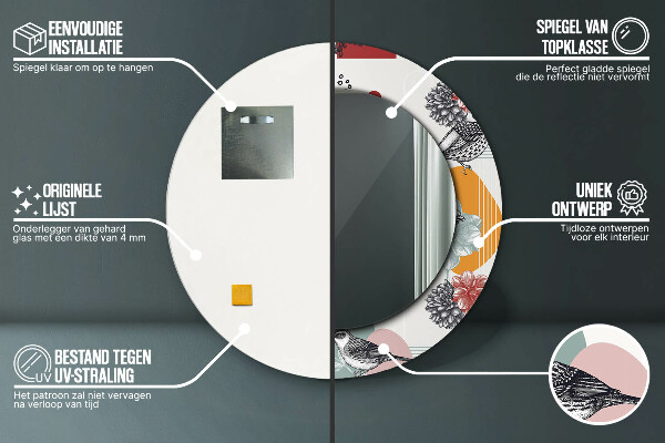 Kulaté zrcadlo s potiskem Abstrakce s ptáky
