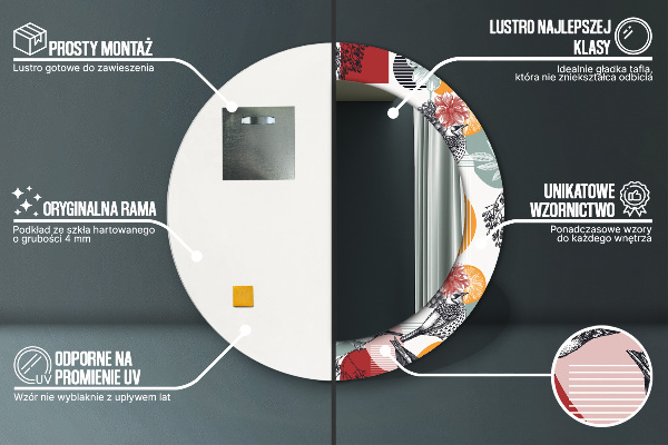 Kulaté zrcadlo s potiskem Abstrakce s ptáky