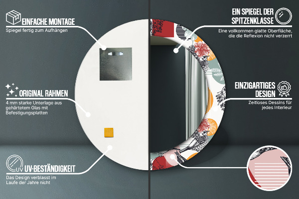 Kulaté zrcadlo s potiskem Abstrakce s ptáky