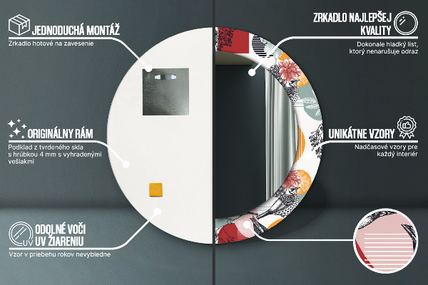 Kulaté zrcadlo s potiskem Abstrakce s ptáky