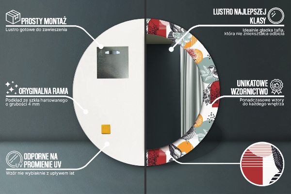 Kulaté zrcadlo s potiskem Abstrakce s ptáky