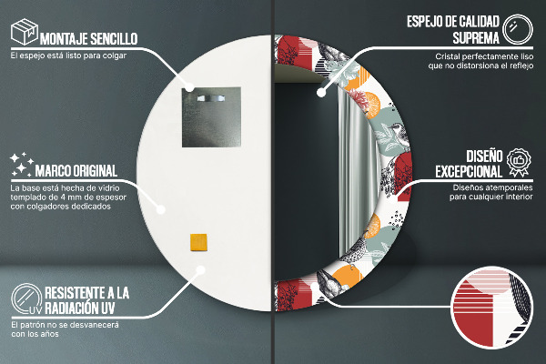 Kulaté zrcadlo s potiskem Abstrakce s ptáky