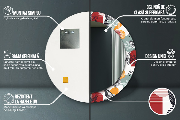 Kulaté zrcadlo s potiskem Abstrakce s ptáky