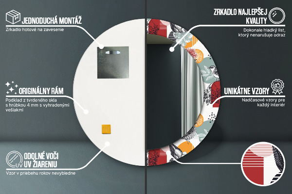 Kulaté zrcadlo s potiskem Abstrakce s ptáky