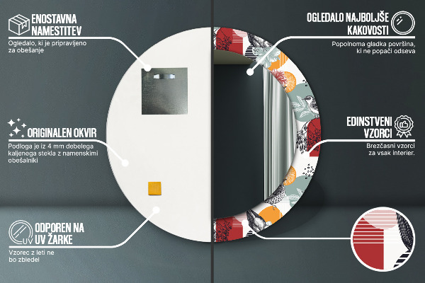 Kulaté zrcadlo s potiskem Abstrakce s ptáky