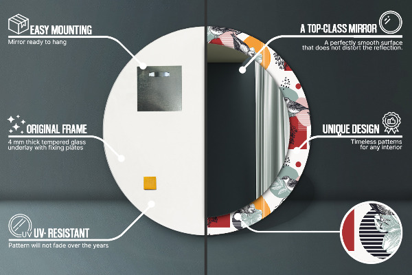 Kulaté zrcadlo s potiskem Abstrakce s ptáky