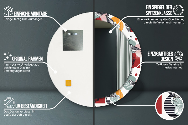 Kulaté zrcadlo s potiskem Abstrakce s ptáky