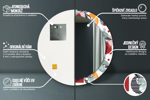 Kulaté zrcadlo s potiskem Abstrakce s ptáky
