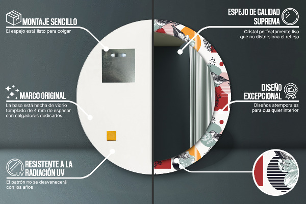 Kulaté zrcadlo s potiskem Abstrakce s ptáky